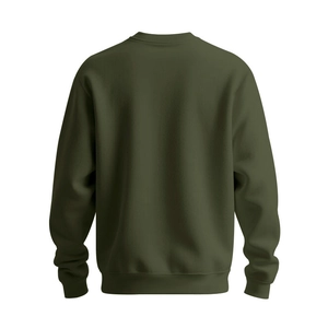Rear view of olive green crewneck sweatshirt showing loose fit and premium fleece texture