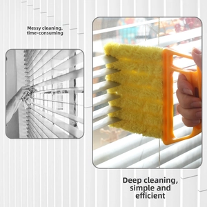 Deep cleaning blind brush with triple microfiber duster and ergonomic orange handle