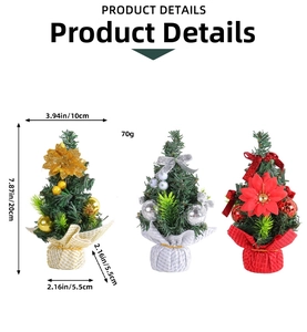 Detailed view of 20cm mini Christmas tree set in gold, silver, and red holiday colors