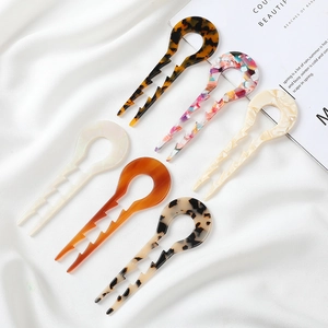 U-Shaped Hair Stick Fork Pin Cellulose Acetate Marble Tortoiseshell Pattern Anti-Slip French Elegant Headwear For Women