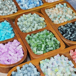 Bamboo Knot Shape Glass Beads Ink Wash Smudge Pattern Tube Spacer Beads For Jewelry Making DIY Handmade Accessories