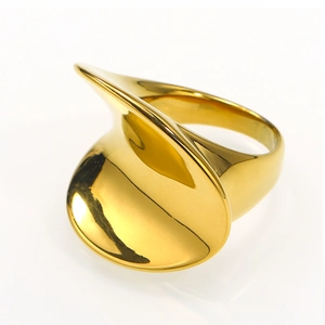 Polished 18K gold plated chunky curved ring with minimalist bold aesthetic for women