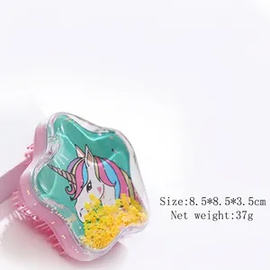 Pink star-shaped hair brush with unicorn design and colorful glitter sequins