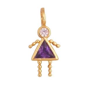 Pendentif fille élégant plaqué or 18K avec zircone cubique violette triangulaire