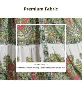 Close-up of paisley floral print fabric detail on vintage long sleeve maxi dress
