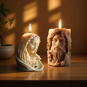 Religious figure DIY silicone mold set for candles featuring Jesus and Mary 3D relief design