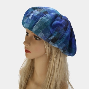 Vintage blue plaid beret hat for women and men, classic check cloud painter cap