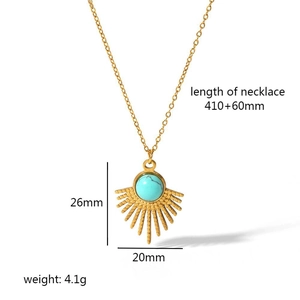 18k gold plated stainless steel sun necklace with turquoise stone and dimensions