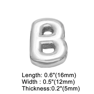 Detailed view of silver letter B charm showing precise dimensions of 16mm length and 12mm width