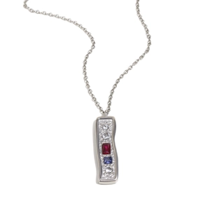 Vintage rectangle pendant necklace with colorful zircons in stainless steel on white background