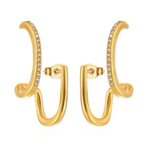 Chic 18K gold plated stainless steel irregular earrings with sparkling zircon stones
