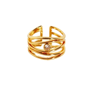French vintage gold layered open ring with zircon stone in irregular hollow design