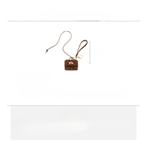 Detail view of leopard print leather mini bag necklace with dimensions and materials