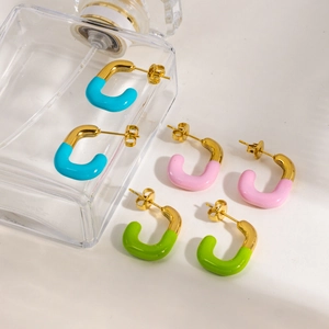 U-shaped enamel stainless steel earrings in candy colors on a clean background