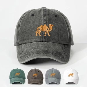 Vintage Washed Baseball Cap Camel Embroidery Adjustable Sun Protection Retro Outdoor Hat
