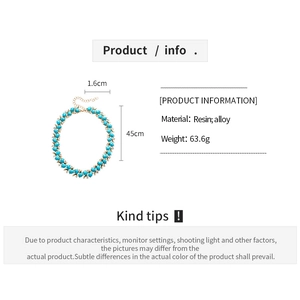 Detailed size specifications for resin bead necklace with measurements and material info