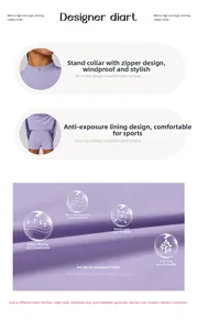 Détail de la veste de protection solaire en soie glacée violet clair en tissu respirant