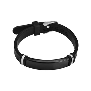 Men's sports silicone bracelet with a sleek black metal plate and adjustable buckle