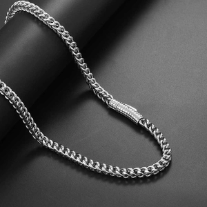 Close-up of a 6mm silver stainless steel Franco chain with polished metallic texture