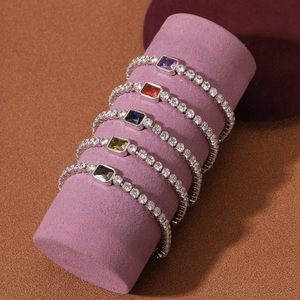 Luxe square-cut colorful crystals on silver-tone tennis bracelets for women