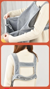 Detail view of the soft gray flannel cat carrier apron with drawstring pocket and secure straps