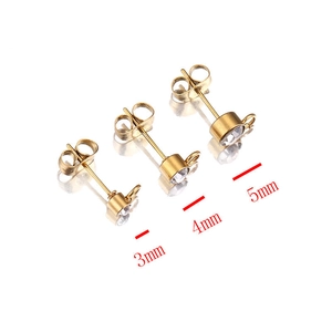 Three sizes of 18K gold plated stainless steel stud earrings with clear cubic zirconia stones