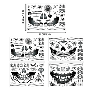 Lot de tatouages temporaires Halloween crâne et araignée pour maquillage d'horreur