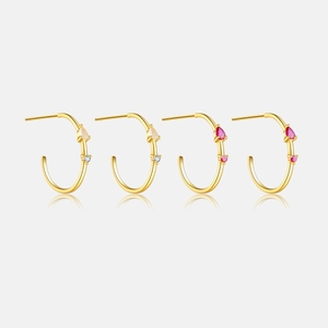 925 Sterling Silver C-Shaped Hoop Earrings For Women Elegant 18K Gold Plated Rhinestone Geometric Oval Dangle Jewelry