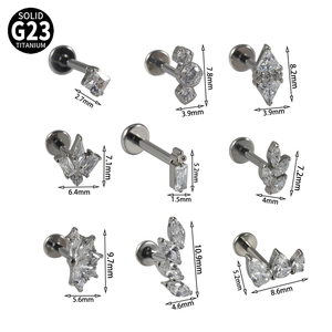G23 titanium labret studs with marquise and square zircon crystal in various sizes