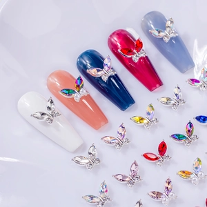 3D butterfly nail art charms set with colorful crystals and alloy metal for DIY manicure