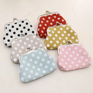 Vintage Polka Dot Canvas Coin Purse Mini Kiss Lock Small Pouch Wallet For Daily Use Retro Japanese Style Accessory