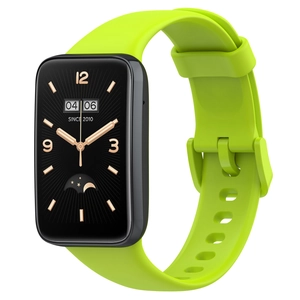 Detail of lime green silicone strap and black square face for Xiaomi Band 7 Pro replacement