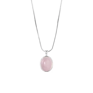 S925 Sterling Silber Halskette mit ovalem rosa Chalcedon Anhänger auf Schlangenkette