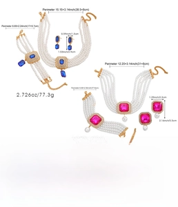 Spécifications de taille pour les parures de bijoux en perles et cristaux bleus et roses