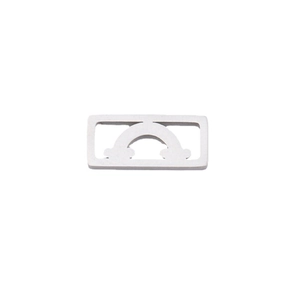 Polished silver stainless steel rectangular charm with cutout rainbow cloud design