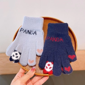 Winter thermal knit gloves for couples featuring panda patterns and touch screen fingertips
