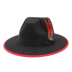Vintage Fedora Hat Felt With Feather Ribbon Bow Contrast Trim Wide Brim Jazz Cap British Style Men Women