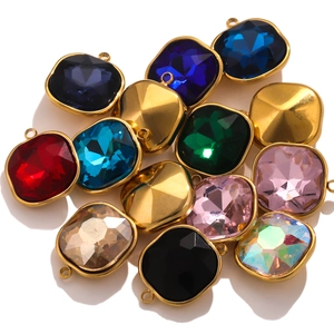 Pendentifs en cristal carrés colorés avec bordure dorée pour la création de bijoux DIY