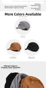 Detail of vintage pleated suede berets showing gray, coffee and black fabric textures