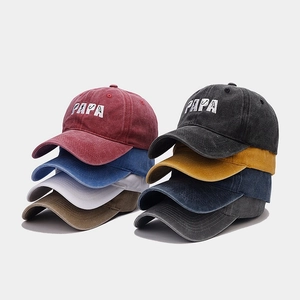 Washed cotton PAPA embroidered baseball caps in eight vintage colors for sun protection