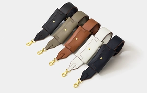 Selection of premium leather handbag straps with gold metal hooks and H-shaped stitching