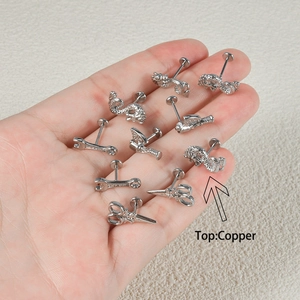 Push-in stainless steel labret jewelry with copper dragon wrench and scissors shapes