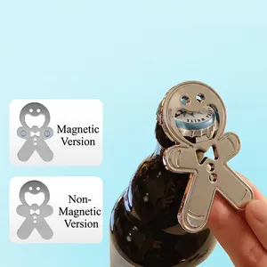 Gingerbread man shaped metal bottle opener and fridge magnet with mirror finish