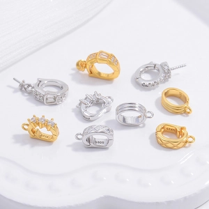 925 Sterling Silver Pendant Bail Universal Clasp Connector For DIY Jewelry Making With Cubic Zirconia And Artificial Pearl Pin