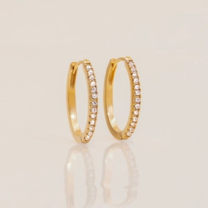 Luxurious gold stainless steel hoop earrings with sparkling cubic zirconia pavé stones