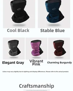 Detail view of breathable sun protection masks in five colors with a sport logo