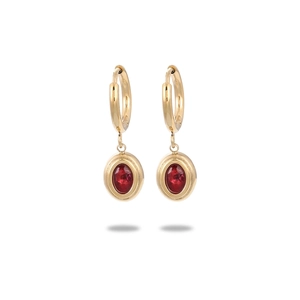 18K gold plated titanium steel hoop earrings with red oval zircon pendants for women