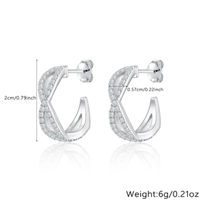 Detailed view of S925 sterling silver infinity hoop earrings with size and weight info