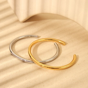 Minimalist Polished Stainless Steel Cuff Bangle Bracelet 18K Gold Plated Smooth Surface Fashion Jewelry For Women Ins Style