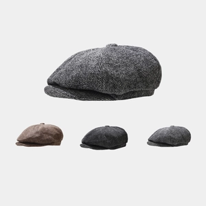 Men Newsboy Cap Herringbone Pattern Retro British Style Octagonal Hat Warm Winter Flat Cap Classic Ivy Cabbie Driving Hat